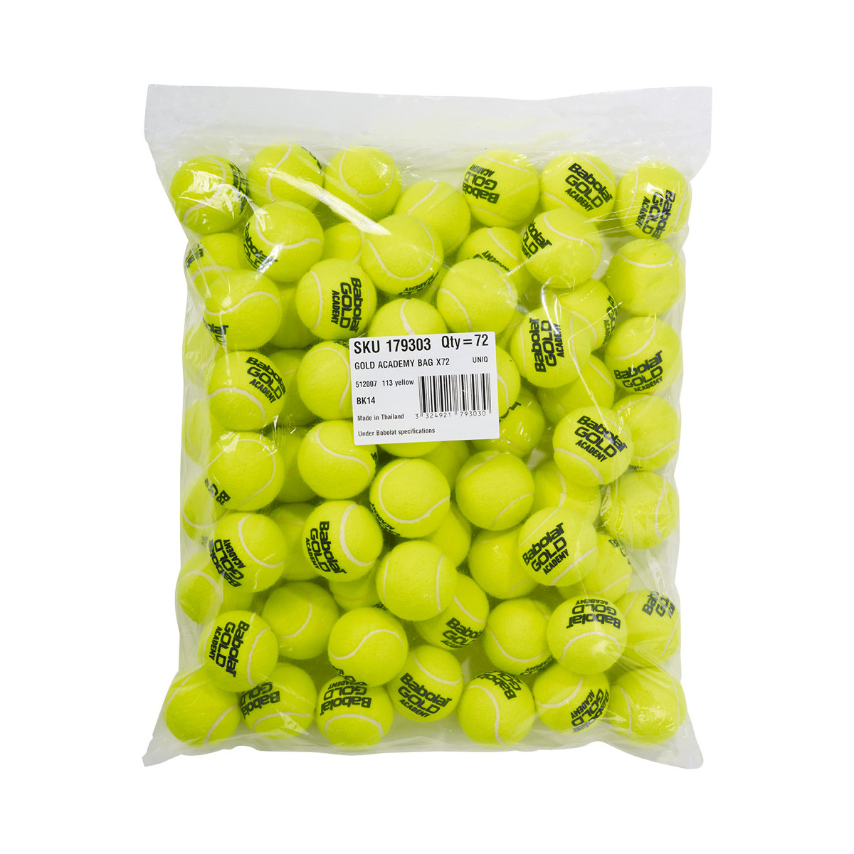 Secchio di 72 palline da tennis Babolat Gold Academy.