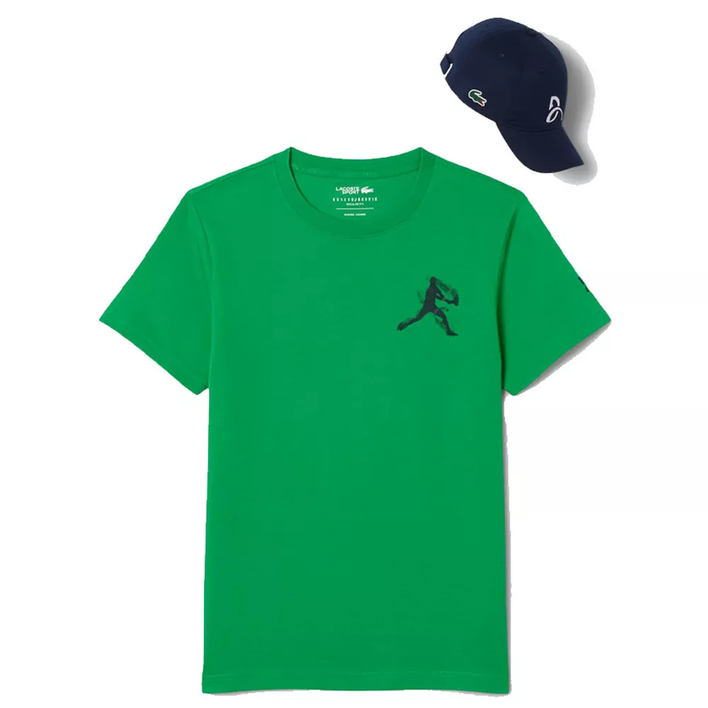 Pacco T-Shirt + Cappellino Lacoste Tennis x Novak Djokovic Verde