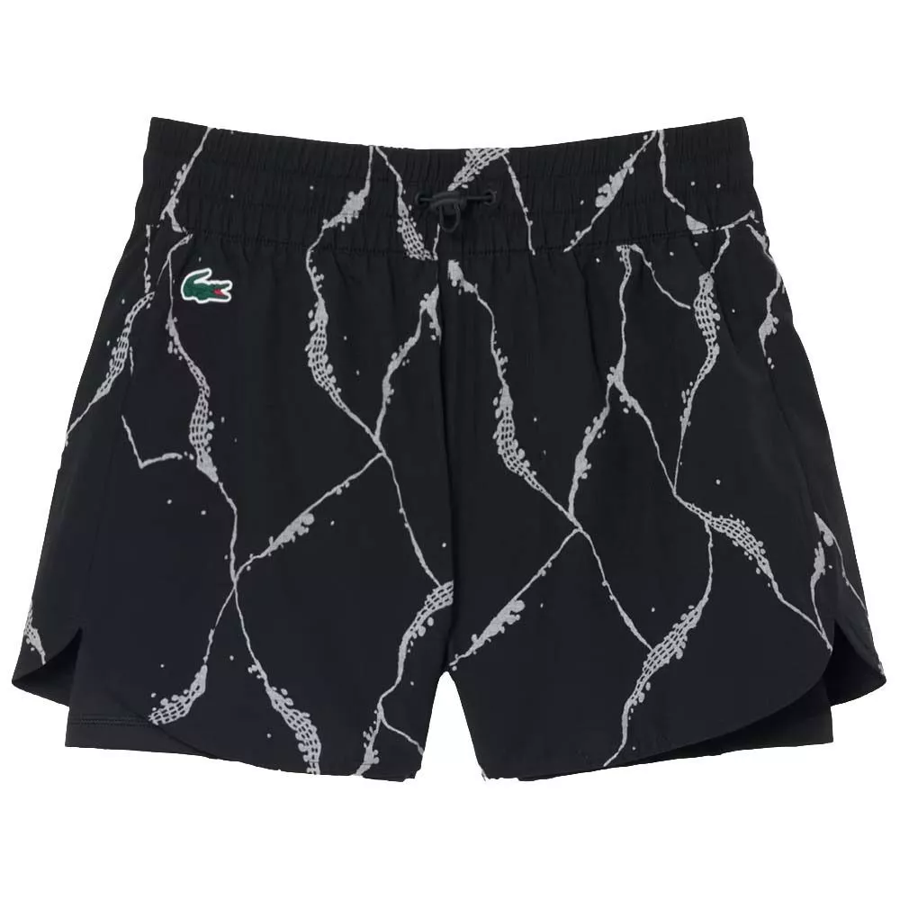 Pantaloncini Lacoste Tennis Stampa Riflettente Donna Neri